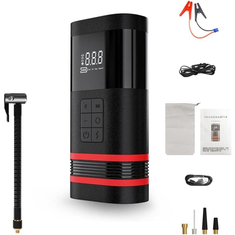 Image of Avviatore di emergenza per auto, avviatore di emergenza per batteria per auto 4 in 1 con compressore d'aria da 150 PSI, booster per batteria da 1000