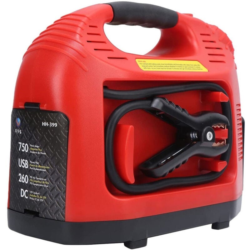 Image of Trade Shop - tragbarer autostarter 750A 12V luftkompressor-wechselrichter usb-anschluss led-licht -