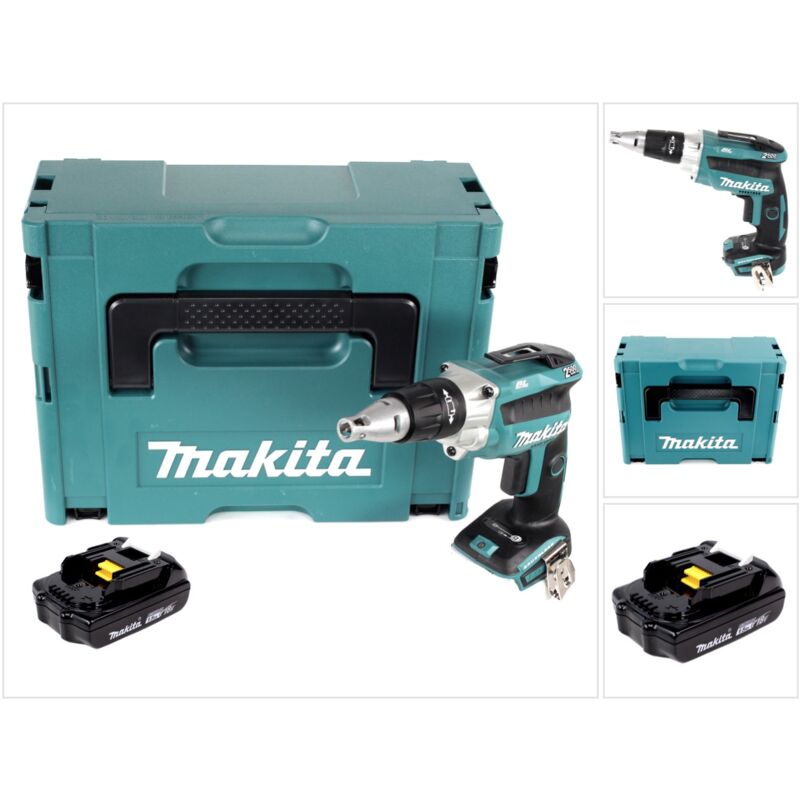 Makita DFS 250 Y1J Avvitatore per cartongesso a batteria 18V / brushless in valigetta Makpac + 1x Batteria 1,5 Ah - senza caricabatterie
