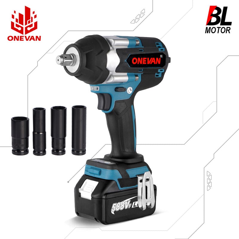 Image of Onevan - 1800N.M Torque Brushless Electric Impact Wrench per camion 1/2 pollici Cordless Wrench Driver Tool per Makita 18V batteria