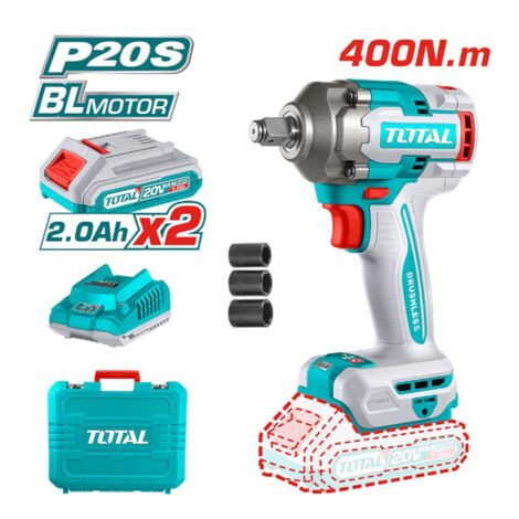 AVVITATORE A IMPULSI A BATTERIA 20V 1/2" 400Nm 2 BATTERIE RICARICABILI TOTAL