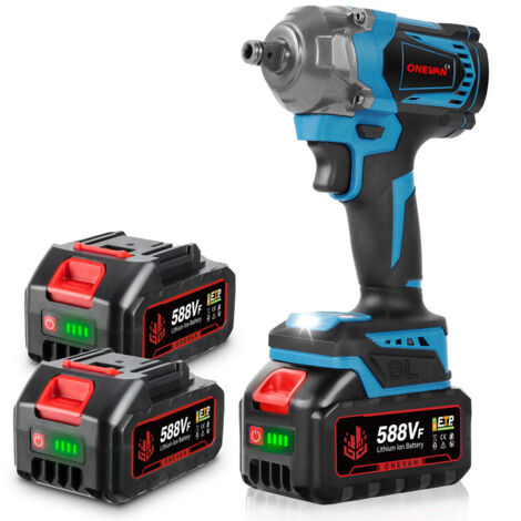 Avvitatore a impulsi senza fili ONEVAN 700 N.m, avvitatore a impulsi elettrico da 1/2" con due batterie, avvitatore a impulsi con 1 presa per uso domestico e in auto - Blu