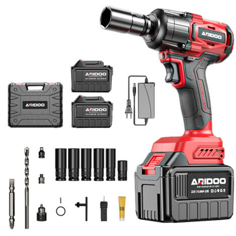 Avvitatore a impulsi senza spazzole a batteria da 600 Nm con due batterie da 6000 mAh, avvitatore a impulsi elettrico da 1/2"