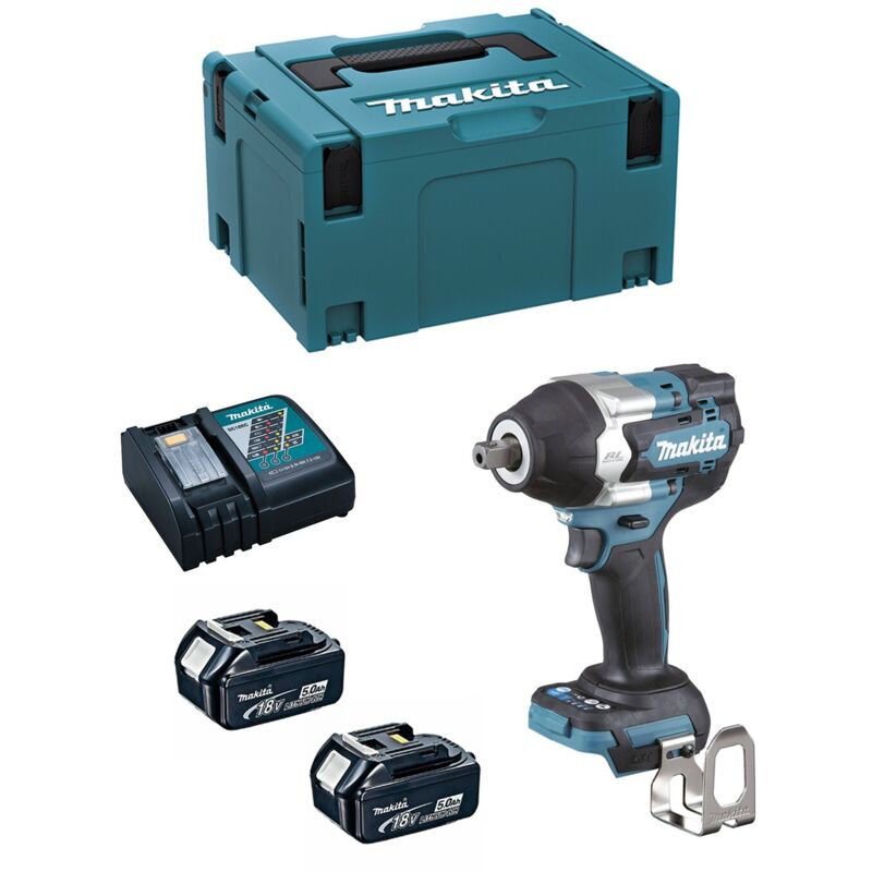 Avvitatore a impulsi a batteria Makita DTW701RTJ, 18V, 2x 5,0 Ah e caricabatterie in makpac