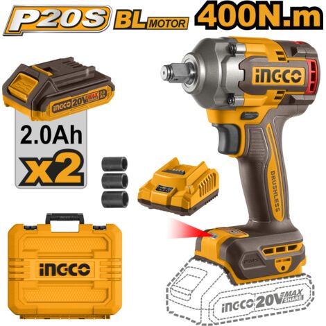 AVVITATORE AD IMPULSI BRUSHLESS 400N.M CON 2BATTERIE 2AH INGCO