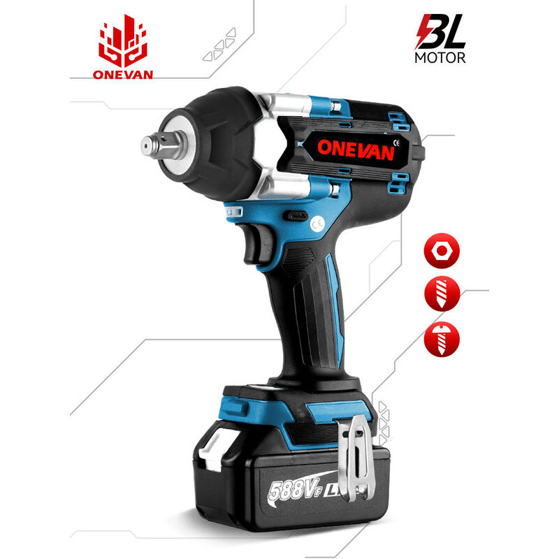 Image of ONEVAN 1800N.M Torque Brushless Electric Impact Wrench con batteria 588VF 1/2" Cordless Wrench Power Tool per batteria Makita 18V