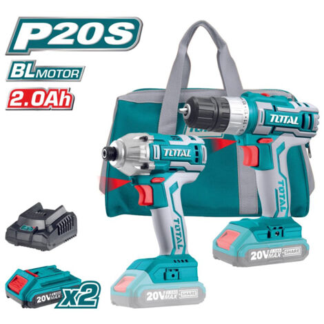 AVVITATORE+AVVITATORE A MASSA BATTENTE 1/4" 20V +2 BATTERIE 2Ah +ACCESSORI TOTAL