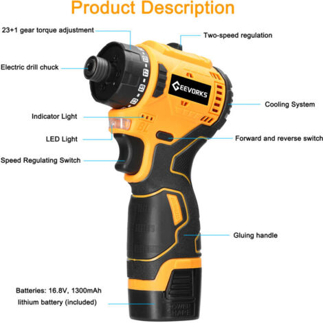 Avvitatore elettrico brushless SJLERST da 16,8 V, velocità di rotazione 1500 giri/min, coppia 55 Nm (una batteria e una carica)
