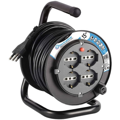 AUTRES Avvolgicavo 15 mt con Supporto ELECTRALINE - Sezione 3x1.5 mmq - 4 Schuko 10/16A