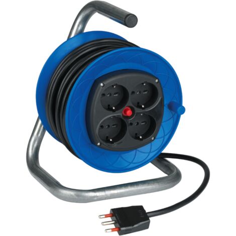 Avvolgicavo con spina 16A e 4 prese bipasso/schuko 10A/16A, 3500W, cavo 15 metri, blu, serie CR - Rosi CR14154BNS