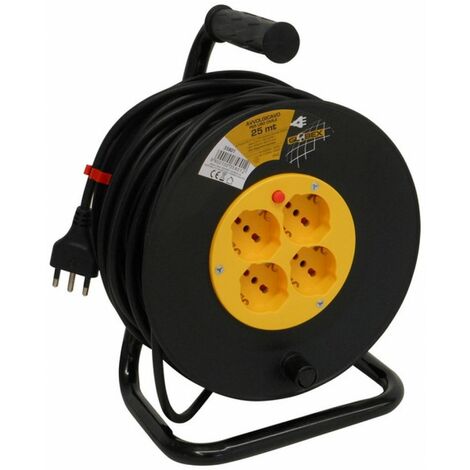 AVVOLGICAVO ELETTRICO CAVO 25m PROLUNGA SPINA 16A/4 PRESE 10/16A SCHUKO GLOBEX