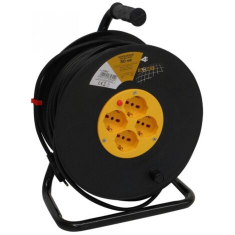 AVVOLGICAVO ELETTRICO CAVO 50m PROLUNGA SPINA 16A/4 PRESE 10/16A SCHUKO GLOBEX