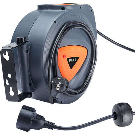 Avvolgicavo Elettrico con Cavo 15mt Prolunga Shucko Avvolgitubo Fissaggio Muro
