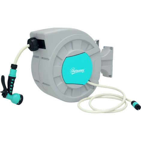 Avvolgitubo Automatico a Parete e Portatile Lunghezza 25+2 m, Sistema di Blocco e 7 Getti, Grigio