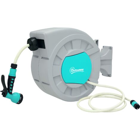 Avvolgitubo automatico a parete e portatile, lunghezza 30+2 m, sistema di bloccaggio e 7 getti, verde.