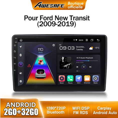 AWESAFE Autoradio Android 13 2Go+32Go pour Ford New Transit (2009-2019) 9'' Écran avec Carplay GPS Bluetooth Android Auto RDS WiFi