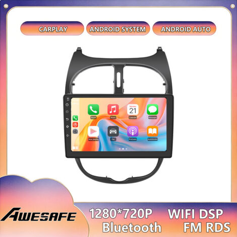 AWESAFE Autoradio Android 13 para Peugeot 206 (2002-2010) 2GB+32GB Pantalla Táctil de 9'' con GPS CarPlay Android Auto FM WiFi
