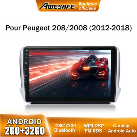 AWESAFE Autoradio Android 13 pour 208/2008 (2Go+32Go) 9'' Écran Carplay Android Auto GPS Bluetooth WiFi FM RDS SWC