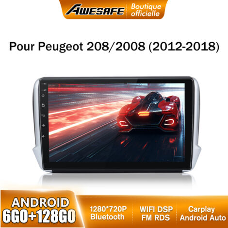 AWESAFE Autoradio Android 13 pour 208/2008 (6Go+128Go) 9'' Écran Carplay Android Auto GPS Bluetooth WiFi FM RDS SWC