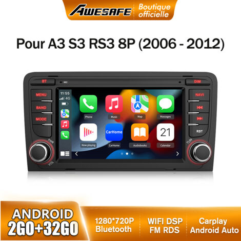 AWESAFE Autoradio Android 13 pour Audi A3 8P/S3/RS3/Sportback 2Go+32Go avec 7'' Écran Tactile Carplay Android Auto GPS WiFi FM