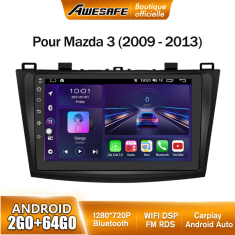 AWESAFE Autoradio Android 13 pour Mazda (2009-2013) 2Go+64Go avec 9'' écran Tactile Carplay GPS WiFi USB SD Bluetooth Android Auto