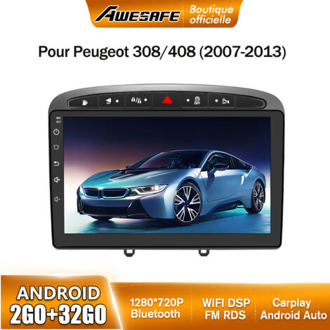 AWESAFE Autoradio Android 13 pour Peugeot 308/408 (2007-2013) 2Go+32Go 9'' Écran Tactile GPS Android Auto WiFi Gris