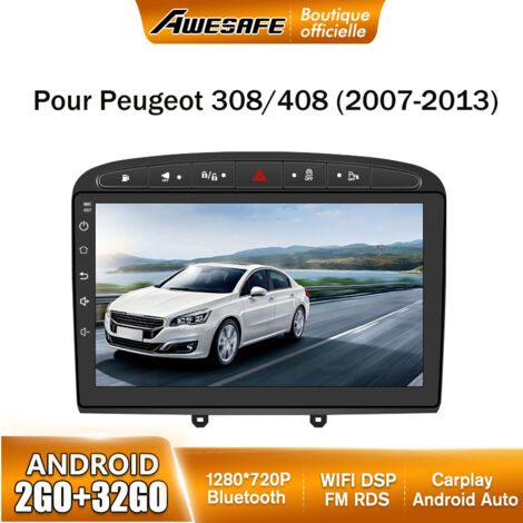 AWESAFE Autoradio Android 13 pour Peugeot 308/408 (2007-2013) 2Go+32Go 9'' Écran Tactile GPS Android Auto WiFi Noir