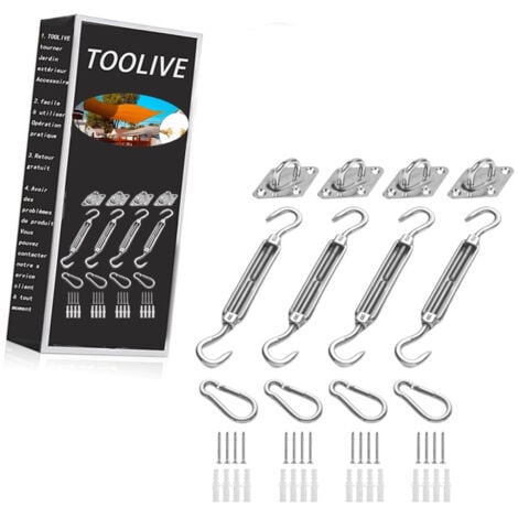 TOOLIVE Awning Attachment Set, Heavy Duty Sun Shade Sail Stainless Steel Hardware Kit for Garden Triangle and Square, Rectangle, Sun Shade Sail Fixing Accessories