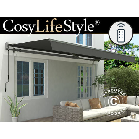 Awning w/Remote Control, 3.95x2.5 m, Grey/Grey Frame