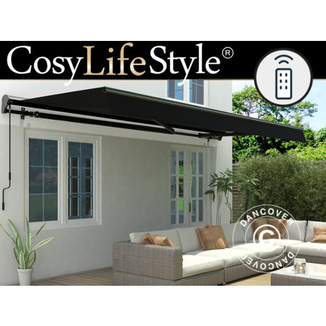 Awning w/Remote Control, 3.95x3 m, Black/Black Frame - Dancover