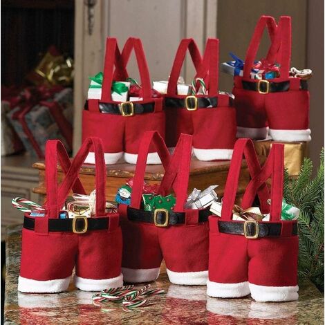 Awsaccy Christmas Decorations Pack Gift Bags Candy Bags Stockings Tree Filler Santa Pants Cute Style Cute Treat Bags Stocking Bags Christmas Gift for Kid Small Size Red
