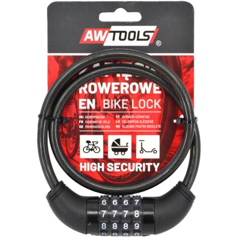 AWTOOLS - Candado de bicicleta 8x65cm con combinación, ideal para seguridad de bicicletas, diseño resistente, sistema de código, fácil de usar, perfecto para uso urbano y profesional.