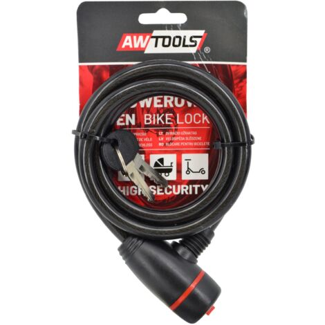 AWTOOLS - Candado de bicicleta FI 10 x 150cm, ideal para seguridad de bicicletas, diseño resistente, alta flexibilidad, fácil de usar, perfecto para uso urbano y profesional.