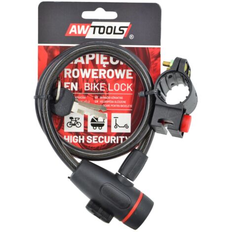 AWTOOLS - Candado de bicicleta FI 10 x 65cm, ideal para seguridad de bicicletas, diseño robusto, alta flexibilidad, fácil de usar, perfecto para uso urbano y profesional.