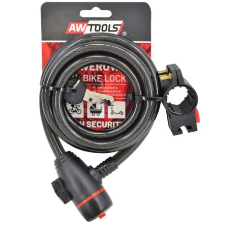 AWTOOLS - Candado de bicicleta FI 12 x 180cm, ideal para seguridad de bicicletas, diseño robusto, alta flexibilidad, fácil de usar, perfecto para uso urbano y profesional.