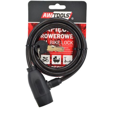 AWTOOLS - Candado de bicicleta FI 8 x 120cm, ideal para seguridad de bicicletas, diseño resistente, alta flexibilidad, fácil de usar, perfecto para uso urbano y profesional.