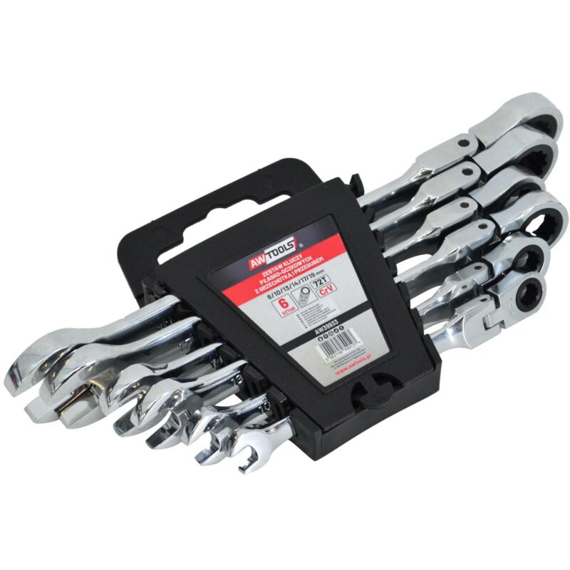 Awtools Gelenk-Ratschenschlüssel-Satz 8-19mm, 6-teilig, Professionelles Werkzeug, Hochwertiger Stahl, Flexibles Und Praktisches Design.