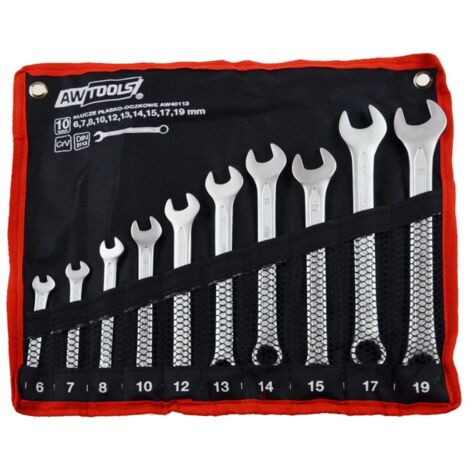 Awtools klucze płasko-oczkowe komplet 10elem. 6,7,8,10,12,13,14,15,17,19 mm