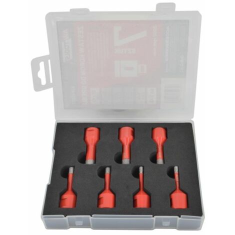 AWTOOLS Kronen-Set für Keramikfliesen, 7-teilig, im Koffer für Trockenarbeiten mit Wachs