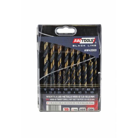 AWTOOLS Metallbohrer HSS M2 Set 19-teilig /1,0-10,0 mm/ PREMIUM