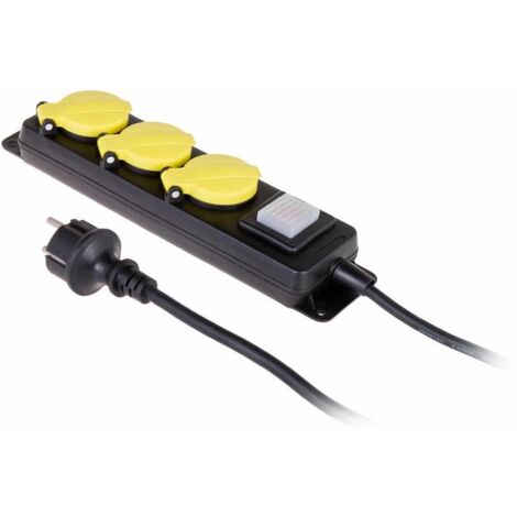 AWTOOLS PROLUNGA PER OFFICINA NERA 3 PRESE 3,0 m CON MESSA A TERRA, INTERRUTTORE IP44 3x1,5 mm