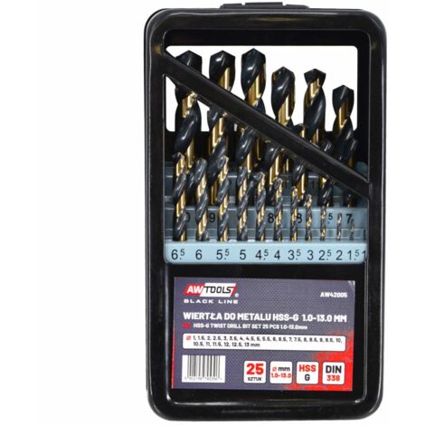 AWTOOLS SET DI PUNTE HSS PER METALLO M2 25 pz /1.0-13.0mm/ PREMIUM