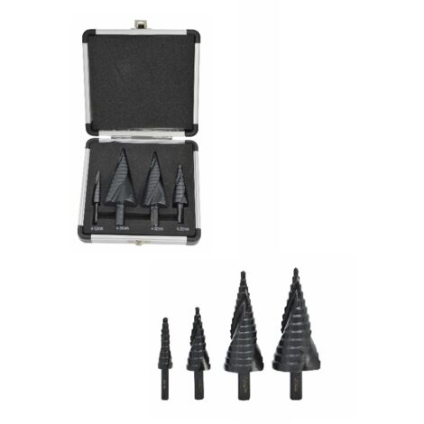 AWTOOLS SET TRAPANI A SPIRALE A GRADINI 4 pz / 4-12 4-20 4-32 4-39mm / AICrN / NERO / CUSTODIA IN PLASTICA