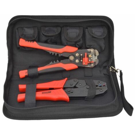 AWTOOLS Steckverbinderzange + 5 Schneideisen + Abisolierzange