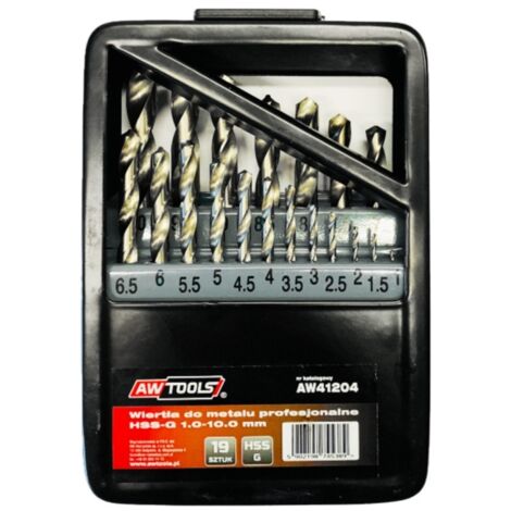 Awtools wiertła do metalu hss-g komplet 19elem /1,0 - 10,0mm/