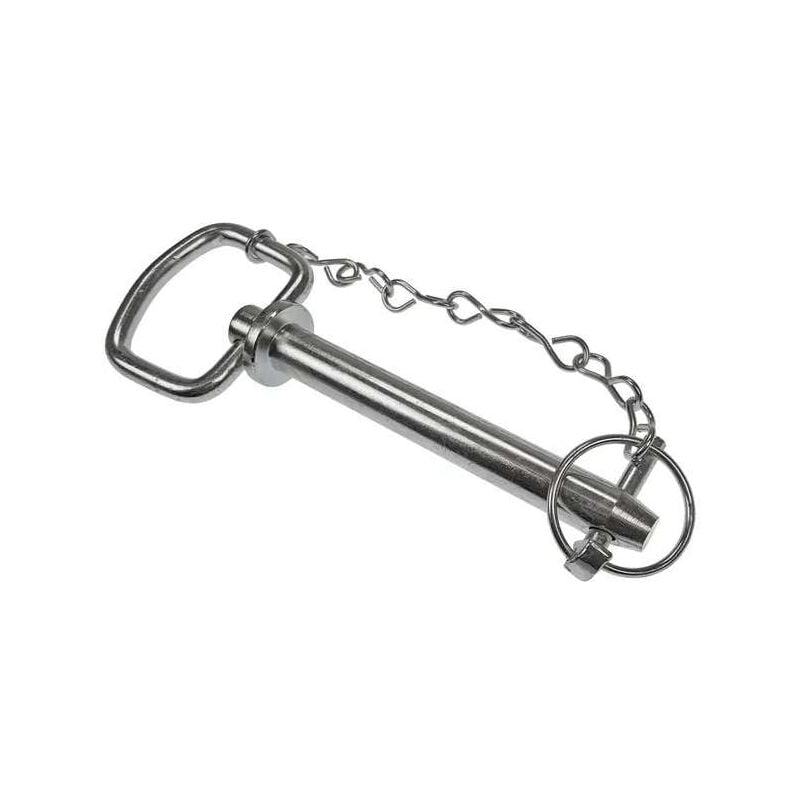 Axe d'attelage avec chaine, goupille et poignée repliable diamètre 25,4mm x longueur 157mm cheville barre supérieure remorque tracteur camion machine
