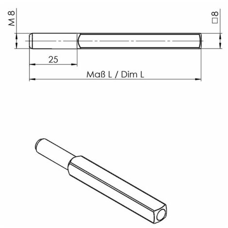Axe de porte OGRO 115 carré 8 x 90 mm acier M8 OGRO