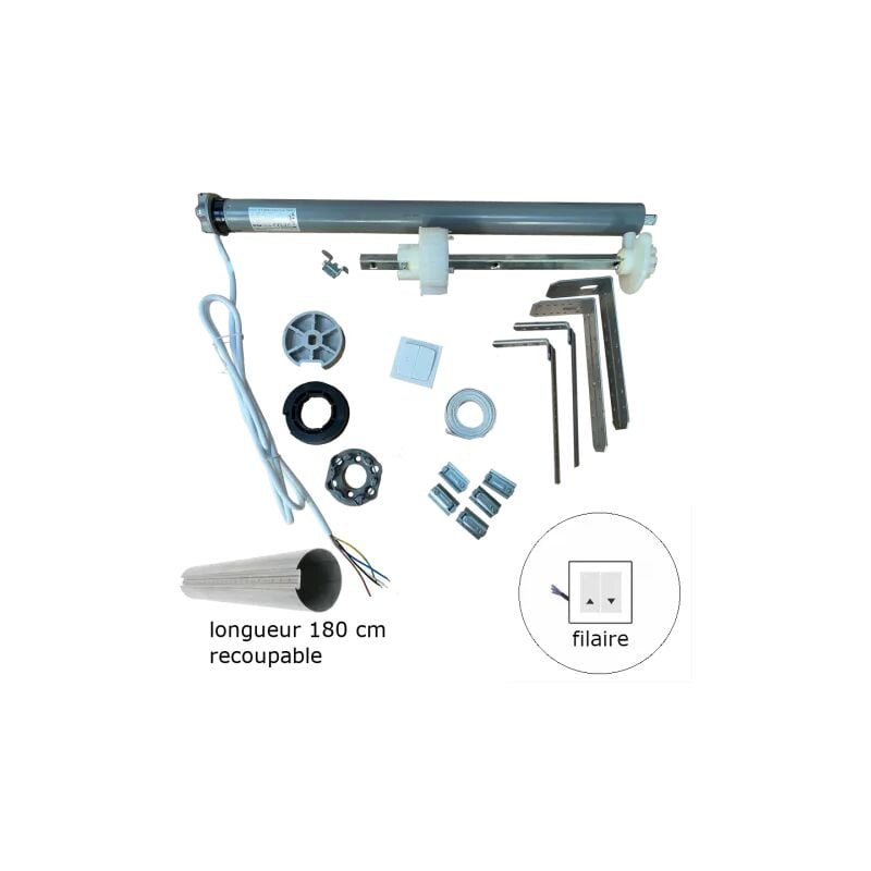 Axe motorisé filaire 50 Nm diam. 89 mm longueur 180 cm recoupable, pour tablier bois