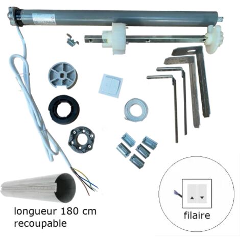 Axe motorisé filaire 50 Nm diam. 89 mm longueur 180 cm recoupable, pour tablier bois