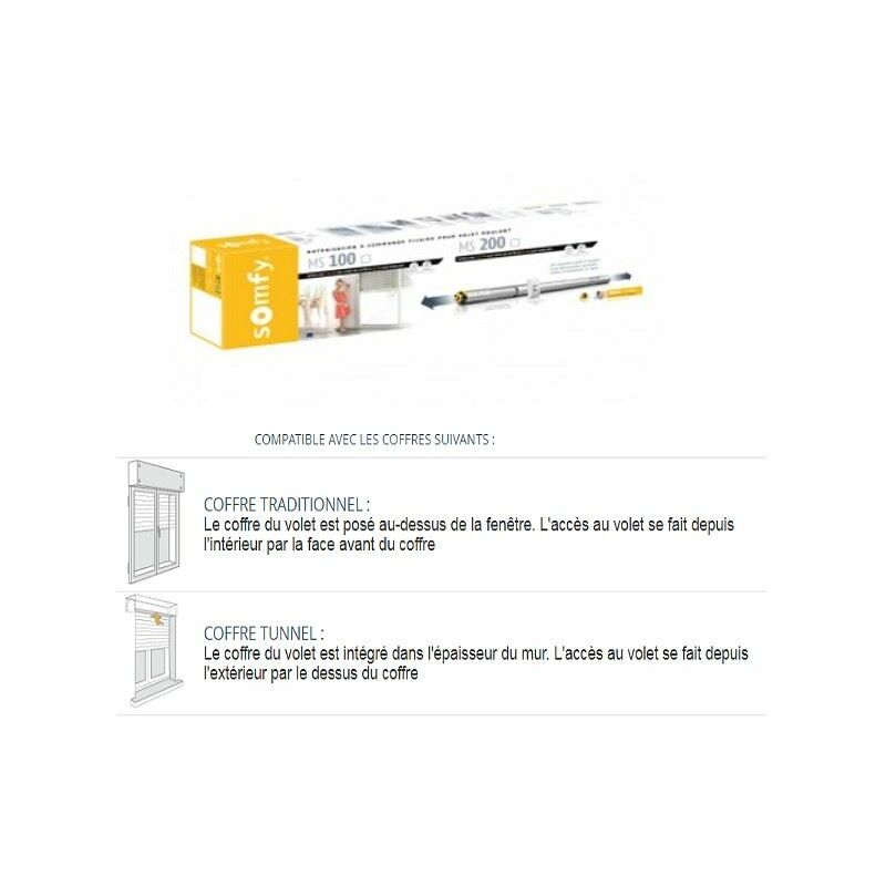 Axe motorisé / kit de motorisation filaire ms 200 pour volet roulant tradi et coffre menuisé Somfy